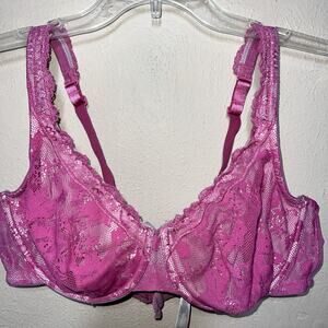 Cacique 40D Lace Full Coverage Bra Pink Unpadded Underwire